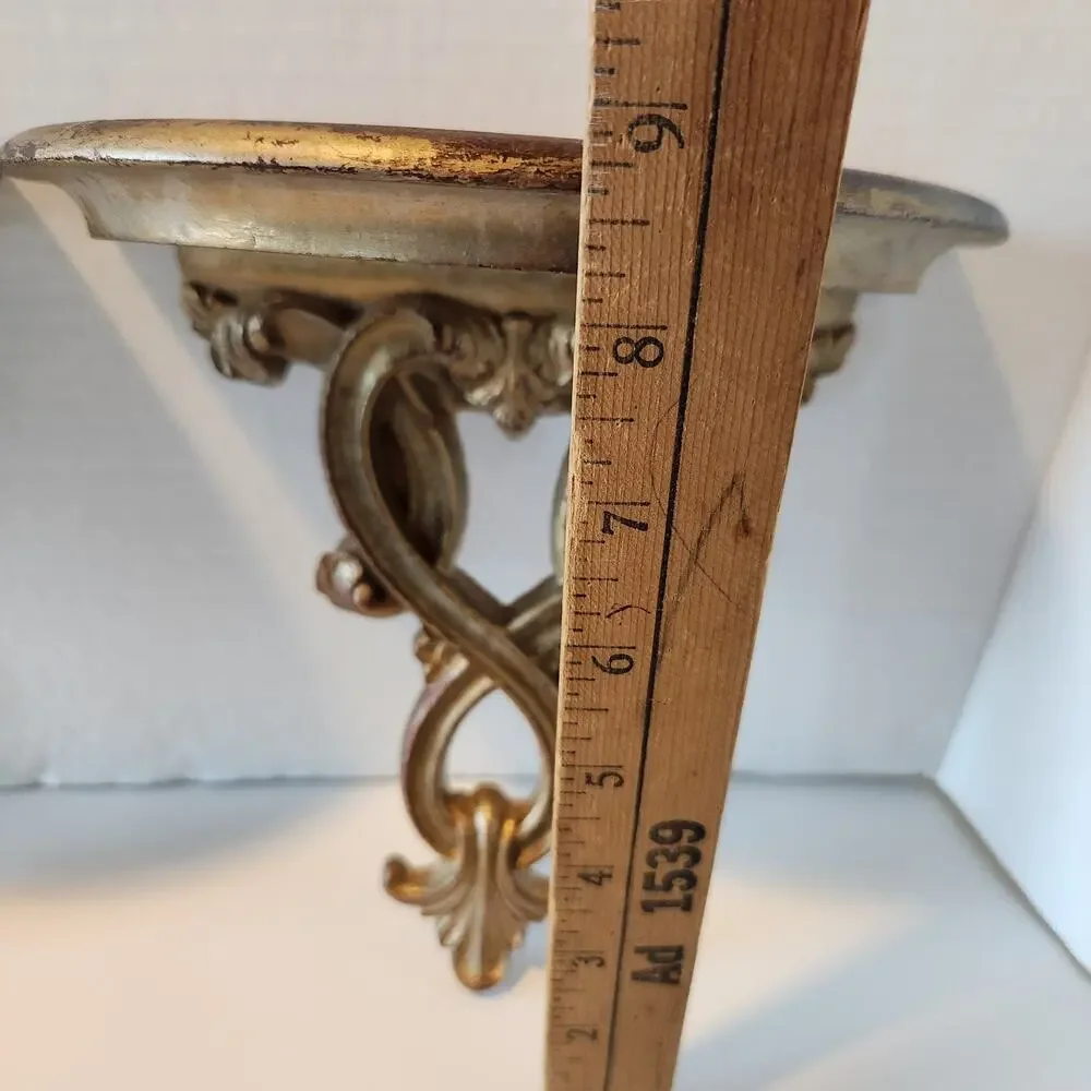 2 Vintage Hollywood Regency 60s Ornate Gold Gilded Weathered Wall Shelf Shelves